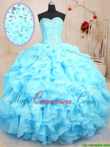 Fantastic Sleeveless Beading and Ruffles Lace Up Sweet 16 Dress