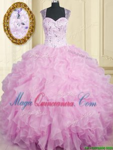 Smart Ball Gowns Ball Gown Prom Dress Lilac Straps Organza Sleeveless Floor Length Zipper