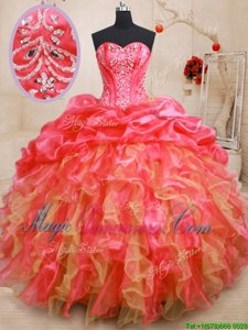 Stunning Red Sleeveless Beading and Ruffles Floor Length Quinceanera Dress