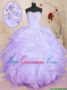 Fine Lavender Sleeveless Beading and Ruffles Floor Length Vestidos de Quinceanera