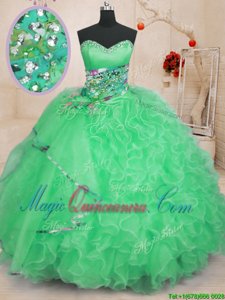 Dazzling Apple Green Ball Gowns Beading and Ruffles Vestidos de Quinceanera Lace Up Organza Sleeveless Floor Length