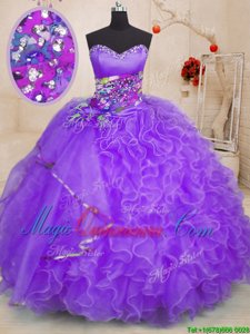 Excellent Lavender Lace Up Vestidos de Quinceanera Beading and Ruffles Sleeveless Floor Length