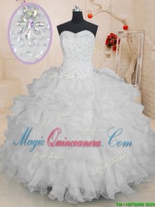 Inexpensive Organza Sleeveless Floor Length Sweet 16 Quinceanera Dress and Beading and Ruffles