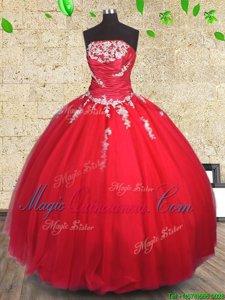 Sumptuous Sleeveless Lace Up Floor Length Appliques and Ruching Quinceanera Gowns