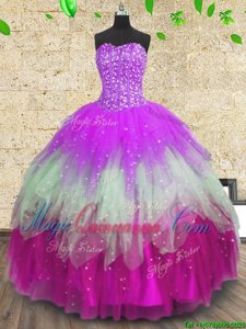 Ruffled Multi-color Sleeveless Tulle Lace Up Quince Ball Gowns for Military Ball and Sweet 16 and Quinceanera