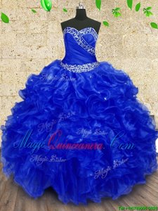 Vintage Sweetheart Sleeveless Lace Up Quinceanera Gowns Royal Blue Organza