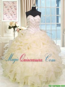 Top Selling Champagne Organza Lace Up Sweetheart Sleeveless Floor Length Sweet 16 Quinceanera Dress Beading and Ruffles