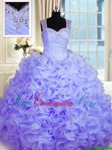 Great Straps Sleeveless Organza 15th Birthday Dress Beading and Ruffles Zipper