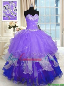 Multi-color Sleeveless Beading and Ruffles Floor Length Vestidos de Quinceanera