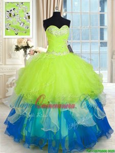 Sweetheart Sleeveless Lace Up Quinceanera Gown Multi-color Organza