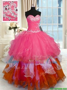 Noble Multi-color Sweetheart Lace Up Beading and Ruffles 15th Birthday Dress Sleeveless