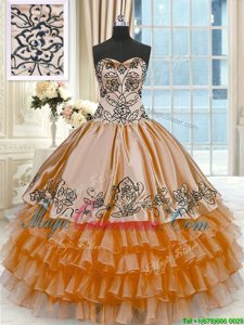 Amazing Floor Length Lace Up Quinceanera Dresses Rust Red and In for Military Ball and Sweet 16 and Quinceanera with Beading and Embroidery and Ruffled Layers