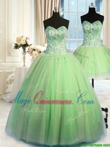 Exquisite Three Piece Lace Up Quinceanera Dress Beading and Ruching Sleeveless Floor Length