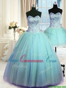 Pretty Three Piece Blue Sweetheart Lace Up Beading Sweet 16 Quinceanera Dress Sleeveless