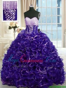 With Train Ball Gowns Sleeveless Purple Quinceanera Gowns Brush Train Lace Up