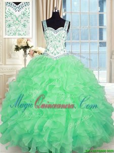 Ball Gowns Sweetheart Sleeveless Organza Floor Length Lace Up Beading and Appliques and Ruffles Vestidos de Quinceanera