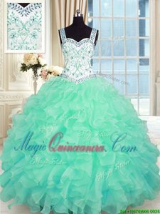 Dynamic Sweetheart Sleeveless Lace Up Quinceanera Dresses Turquoise Organza