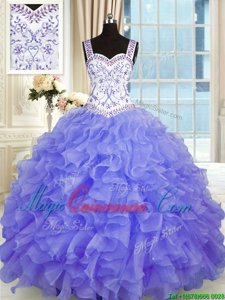 Organza Sleeveless Floor Length Quinceanera Dresses and Beading and Appliques and Ruffles