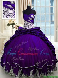 Purple Lace Up Quinceanera Gown Beading and Appliques and Pick Ups Sleeveless Brush Train