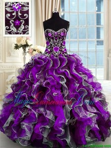 Customized Sleeveless Beading and Appliques Lace Up Quinceanera Gowns