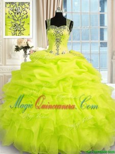 Chic Yellow Green Straps Zipper Beading and Ruffles Quinceanera Dress Sleeveless