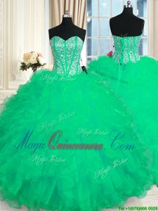 Turquoise Quinceanera Dresses Military Ball and Sweet 16 and Quinceanera and For with Beading and Ruffles Sweetheart Sleeveless Lace Up