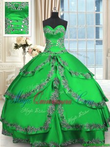 Green Lace Up Sweetheart Beading and Embroidery and Ruffled Layers Ball Gown Prom Dress Taffeta Sleeveless