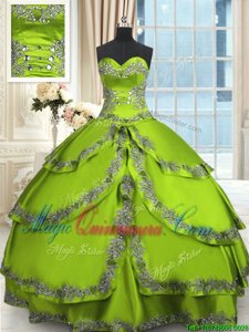 Sweetheart Sleeveless Taffeta Quinceanera Gown Beading and Embroidery and Ruffled Layers Lace Up