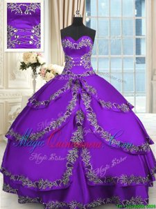 Nice Purple Sweetheart Neckline Beading and Appliques and Ruffled Layers Sweet 16 Quinceanera Dress Sleeveless Lace Up