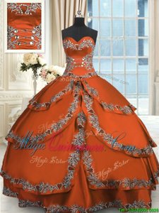 Ruffled Ball Gowns Sweet 16 Quinceanera Dress Rust Red Sweetheart Taffeta Sleeveless Floor Length Lace Up