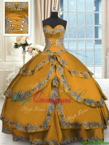 Custom Made Gold Sweetheart Lace Up Beading and Embroidery and Ruffled Layers Sweet 16 Quinceanera Dress Sleeveless