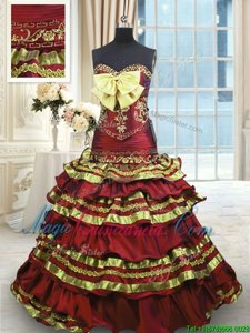 Luxurious Ruffled Layers Sweep Train A-line Quinceanera Dresses Wine Red Sweetheart Taffeta Sleeveless Lace Up