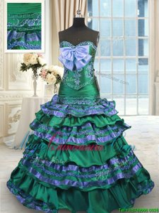 Wonderful Sweetheart Sleeveless Taffeta Sweet 16 Quinceanera Dress Appliques and Embroidery and Ruffled Layers and Bowknot Brush Train Lace Up