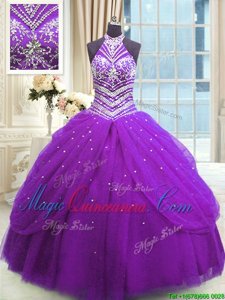 Floor Length Ball Gowns Sleeveless Purple Vestidos de Quinceanera Lace Up