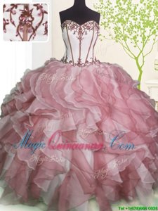 Clearance Pink And White Sweetheart Lace Up Ruffles Sweet 16 Dresses Sleeveless