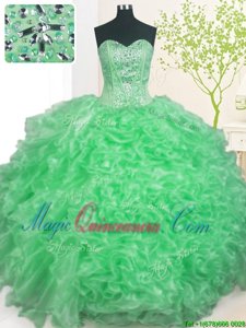 Dazzling Apple Green Lace Up Sweet 16 Dresses Beading and Ruffles and Pick Ups Sleeveless Floor Length