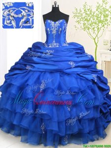 Sleeveless Brush Train Lace Up With Train Beading and Appliques and Ruffled Layers and Pick Ups Quince Ball Gowns