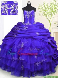 Free and Easy Pick Ups Ruffled With Train Royal Blue Quince Ball Gowns Strapless Sleeveless Brush Train Lace Up