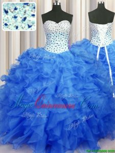 Pretty Organza Sleeveless Floor Length 15 Quinceanera Dress and Beading and Ruffles