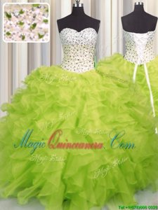 Vintage Sweetheart Sleeveless Organza Quinceanera Dress Beading and Ruffles Lace Up