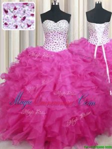 Customized Halter Top Sleeveless Beading and Ruffles Lace Up Sweet 16 Dresses