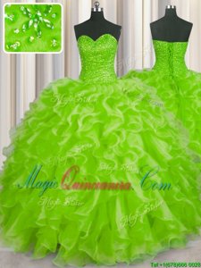 Yellow Green Sleeveless Beading and Ruffles Floor Length Quinceanera Dresses