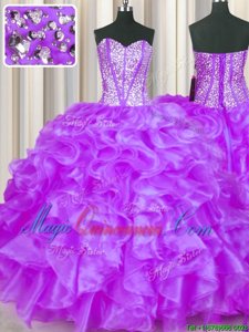 Organza Sleeveless Floor Length Quinceanera Gowns and Beading and Ruffles