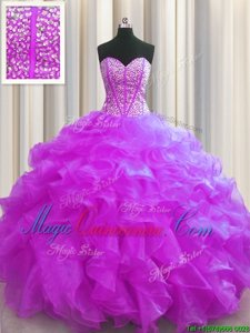 Hot Selling Visible Boning Sleeveless Beading and Ruffles Lace Up Ball Gown Prom Dress