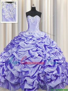 Brush Train Taffeta Sleeveless Quinceanera Dress Sweep Train and Beading and Pick Ups