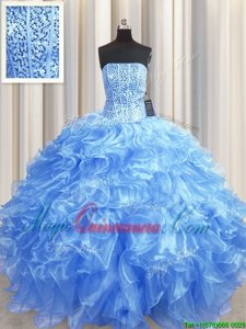 Dynamic Visible Boning Baby Blue Sleeveless Beading and Ruffles Floor Length Quinceanera Dress