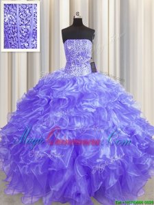 Visible Boning Beading and Ruffles Sweet 16 Dress Lavender Lace Up Sleeveless Floor Length