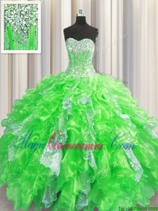 Visible Boning Sweetheart Neckline Beading and Ruffles and Sequins Sweet 16 Dress Sleeveless Lace Up