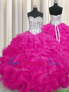 Sleeveless Beading and Ruffles Lace Up Ball Gown Prom Dress