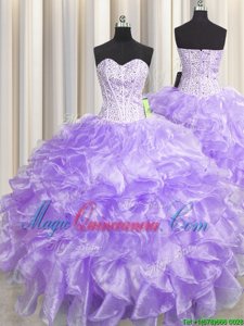 Visible Boning Zipper Up Sleeveless Beading and Ruffles Zipper Quinceanera Dress